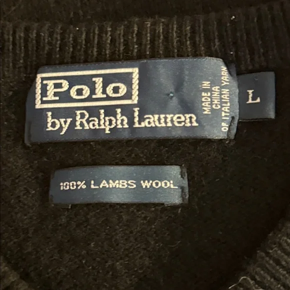 Polo Ralph Lauren Vintage 100% Lambswool V Neck Sweater SZ Large Black